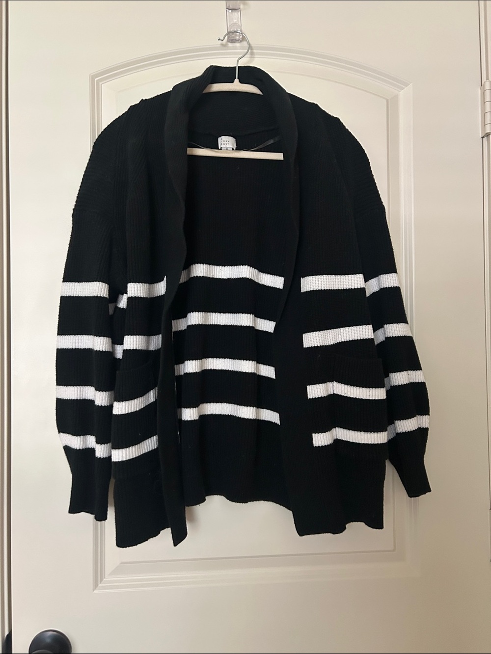 a new day Black and White Striped Open-Front Cardigan